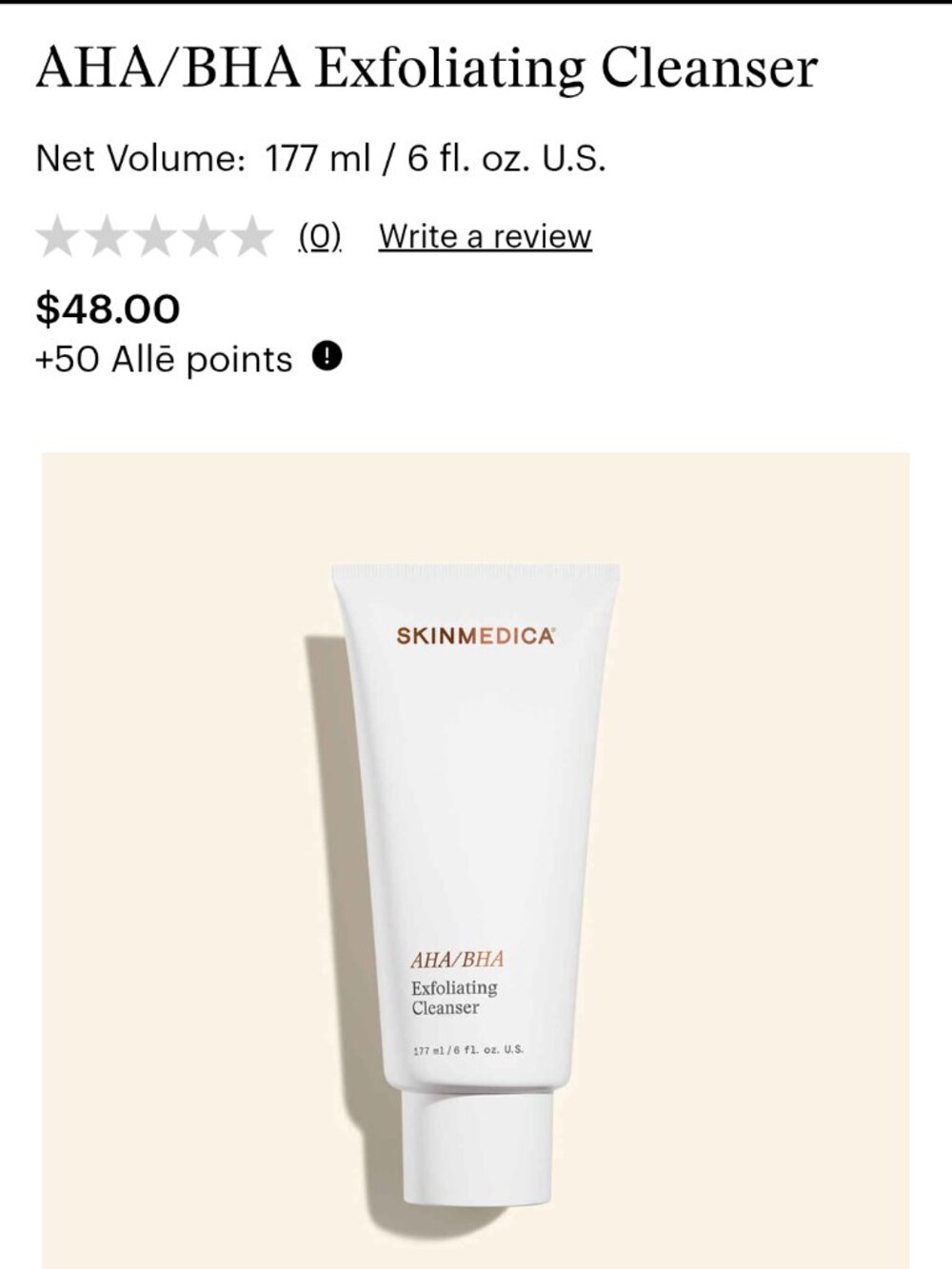SkinMedica AHA/BHA Exfoliating Cleanser NIB 6 oz